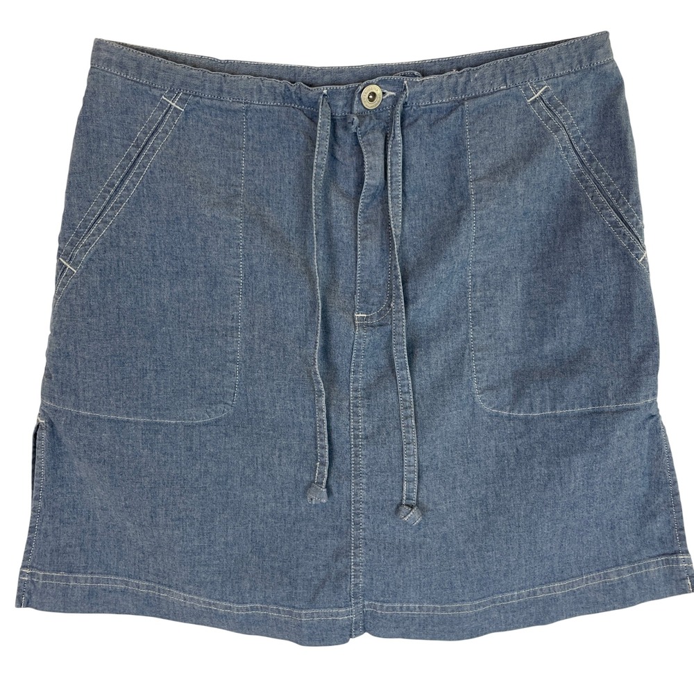 Liz Claiborne Lizwear Blue Denim Skort Skirt Drawstring Waist Pockets Size 4